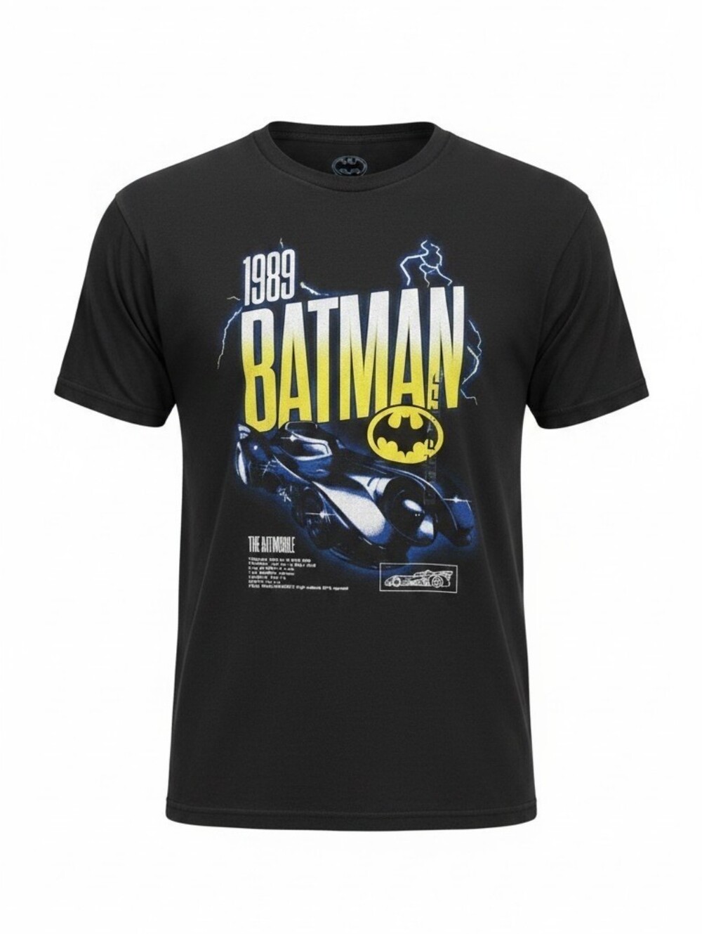 Batman 1989 Men's Graphic Tee - Black with Yellow Logo, Size Large, New!